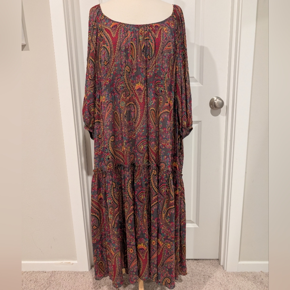 DKNY Silk Paisley Tiered Maxi Dress (Missing Inner Slip) - Picture 8 of 11